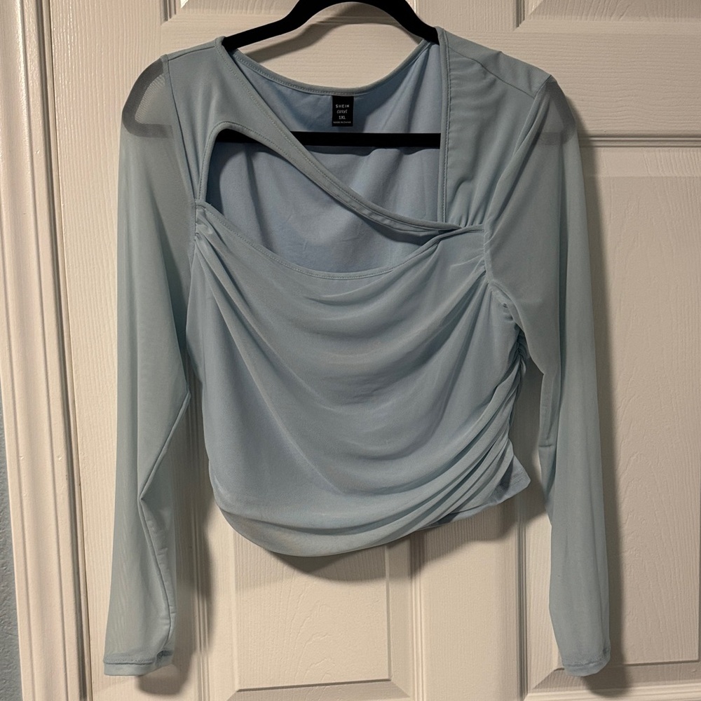 SHEIN Light Blue Draped Blouse